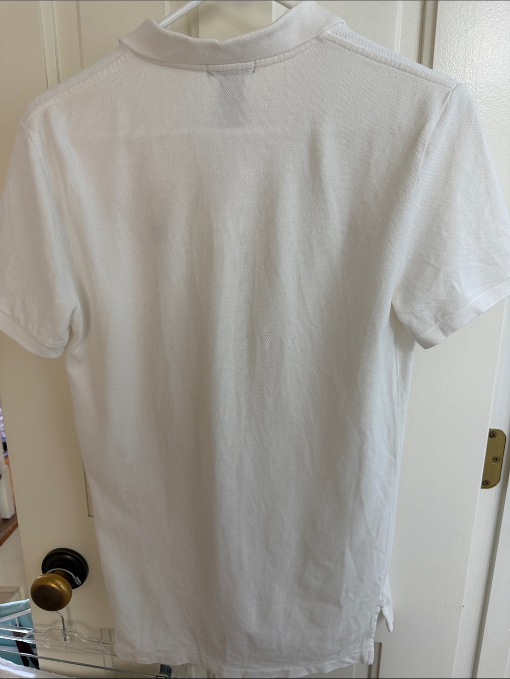 EUC POLO RALPH LAUREN White Boys Polo with Navy logo golf shirt short sleeve - Picture 4 of 7